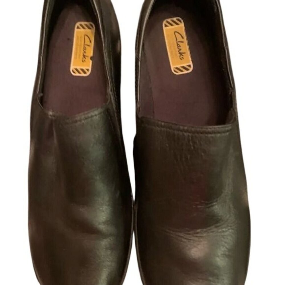 Clarks Womens Black Leather Slip-On Shoes Size 10 - Picture 2 of 10